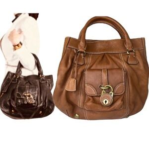 BUTI Italy Brown Leather Handbag With Lock Pocket